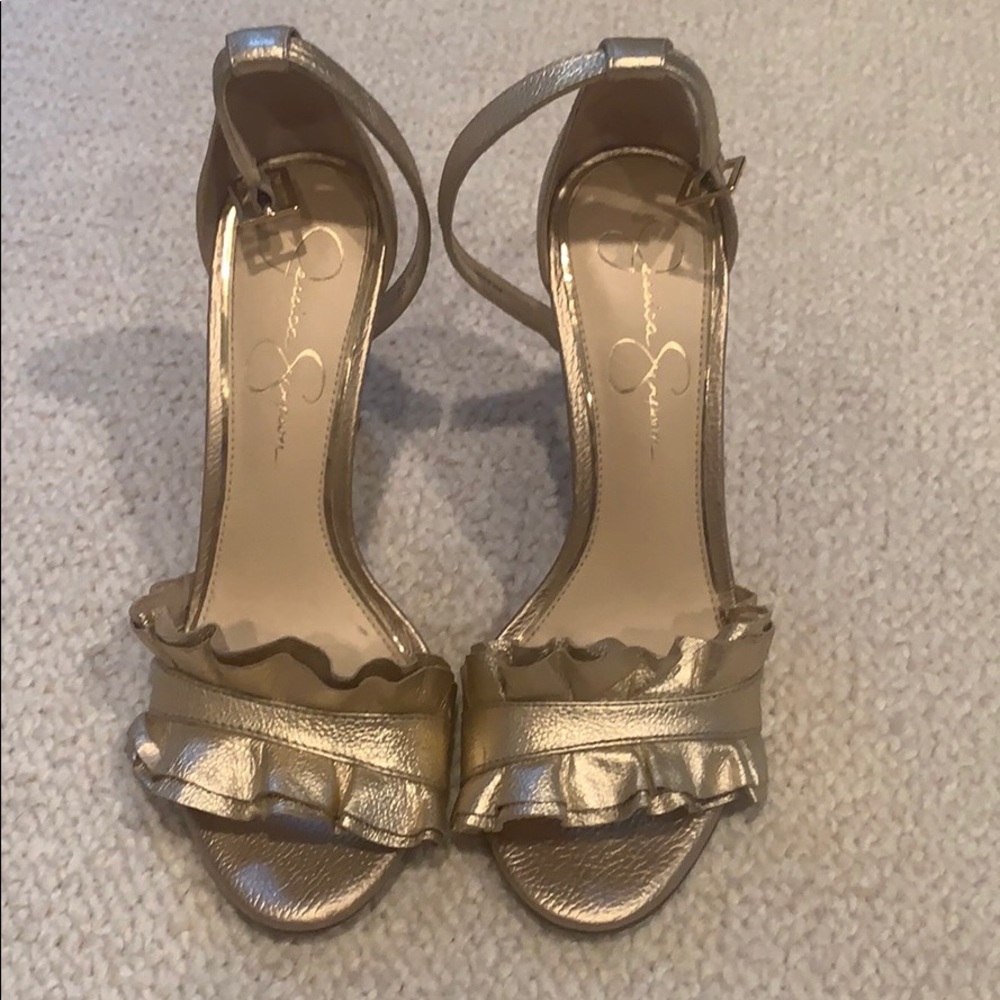 Jessica Simpson gold metallic high heel sandal 7.5